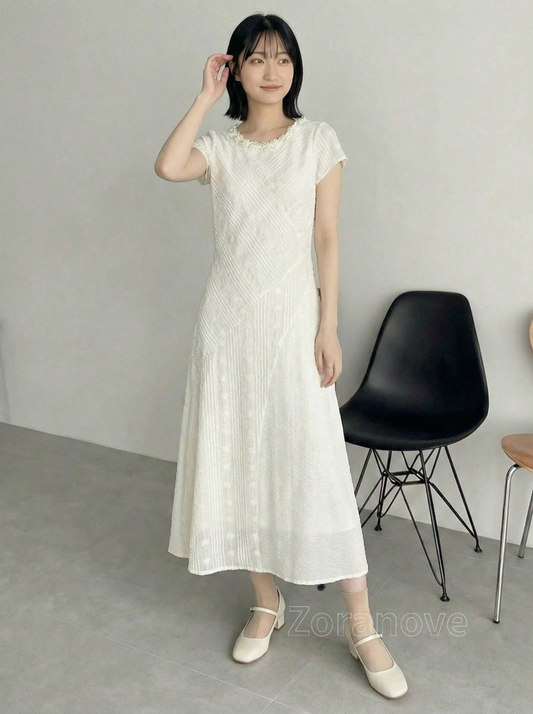 斜襟拼接刺繡|輕法式收腰改良旗袍洋裝