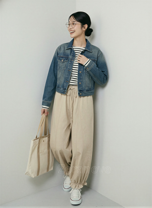 高腰繫繩花苞造型燈籠寬褲(九分長)