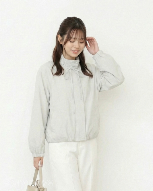 立領抽繩短版外套