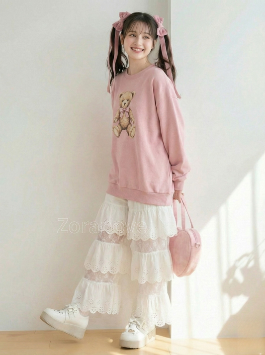 透空刺繡多層荷葉邊襯裙褲