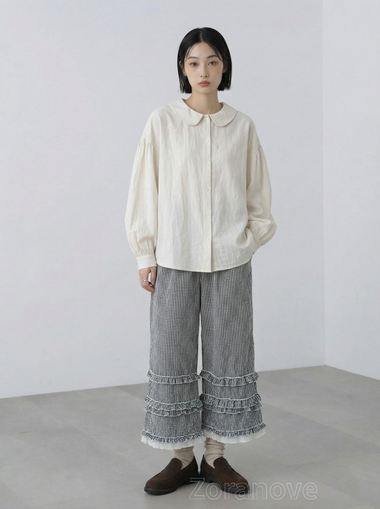 多層荷葉邊寬褲