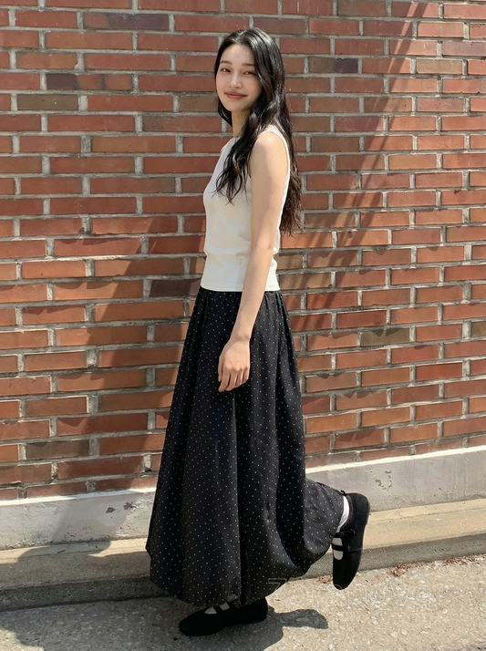 鬆緊高腰波點燈籠裙擺長版半身裙
