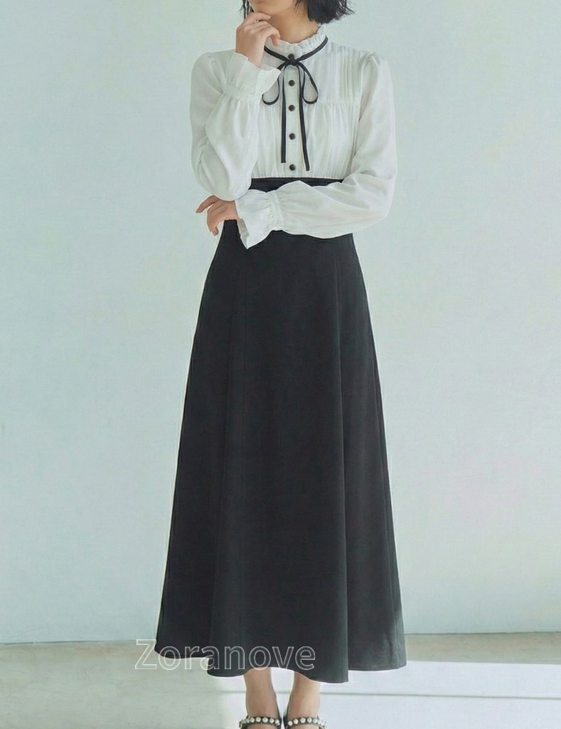 蝴蝶結立領拼接高腰收腰假兩件連身裙