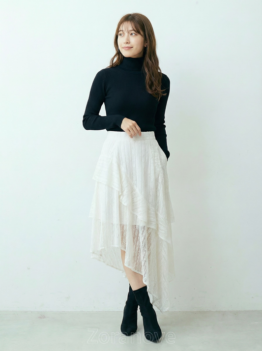 層次褶皺不對稱前後擺半身裙