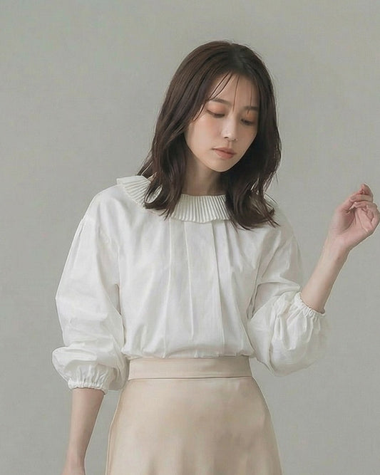 皺褶荷葉領露背綁帶襯衫