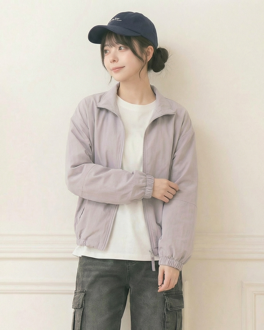 紫色立領拉鍊短版夾克
